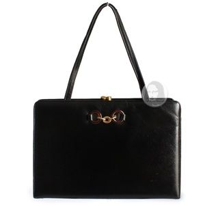Bienen-Davis Evening Bag Black Saffiano Textured Leather Rare Vintage 1970s